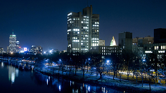 Boston University at night